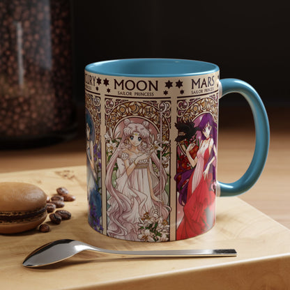 Sailor Moon Inner Guardians Accent Mug – Color Handle Anime Cup 11oz & 15oz – Magical Girl Coffee Gift