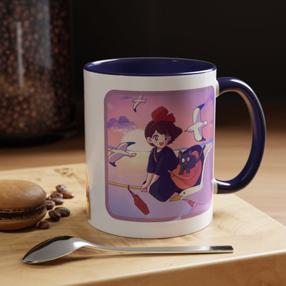 Jiji Funny Accent Mug – Kiki’s Delivery Service Color Handle Cup 11oz & 15oz – Cute Ghibli Cat Anime Gift
