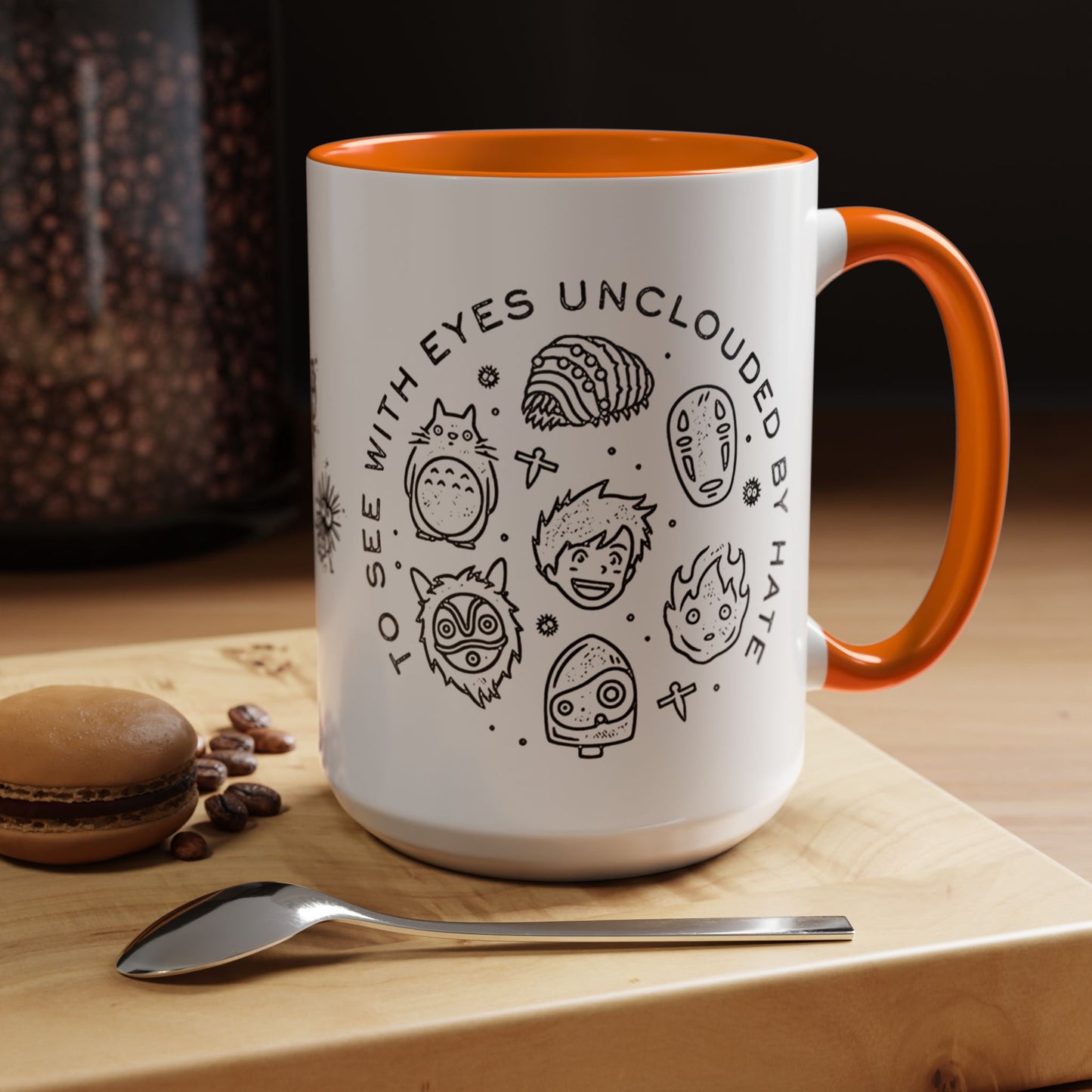 Universe Ghibli Accent Mug – Color Handle Anime Coffee Cup – 11oz & 15oz Studio Ghibli Ceramic Mug Gift
