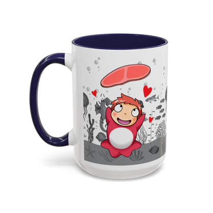 Ponyo Ham Accent Handle Mug – Studio Ghibli Coffee Cup – 11oz & 15oz Anime Gift for Fans