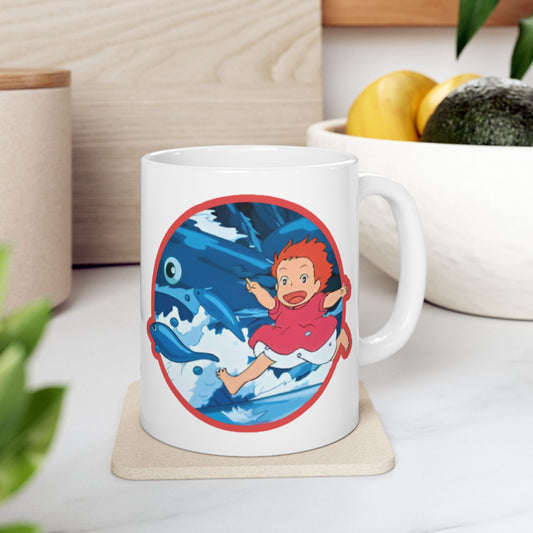Ponyo Collage Mug – Studio Ghibli Coffee Cup 11oz & 15oz – Cute Anime Gift Featuring Ponyo and Sosuke