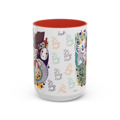 Spirited Away Accent Mug – Color Handle Anime Cup 11oz & 15oz – Studio Ghibli Coffee Mug Featuring Chihiro & No Face
