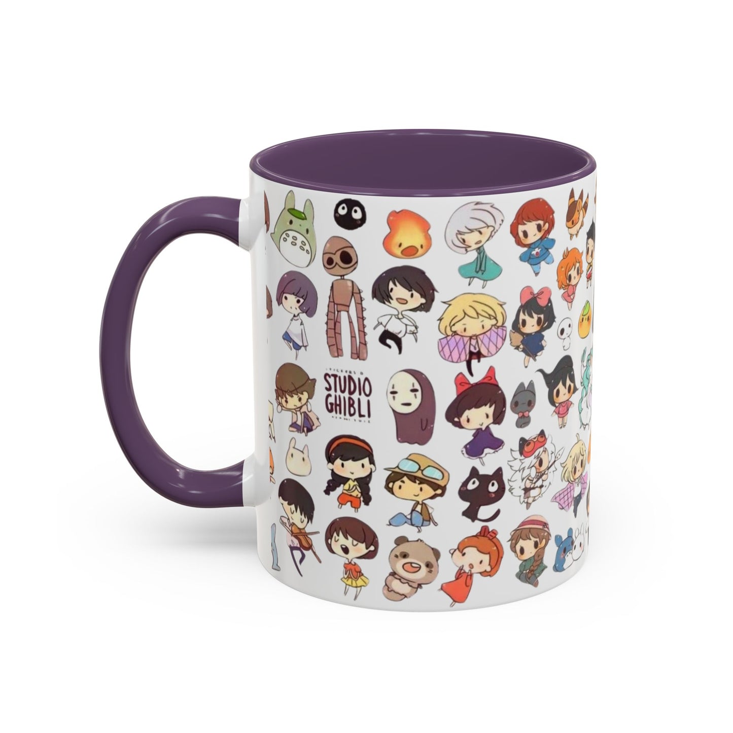 Studio Ghibli Chibi Characters Accent Mug – Color Handle Anime Cup – 11oz & 15oz Gift for Ghibli Fans