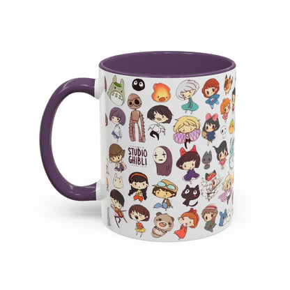 Studio Ghibli Chibi Characters Accent Mug – Color Handle Anime Cup – 11oz & 15oz Gift for Ghibli Fans
