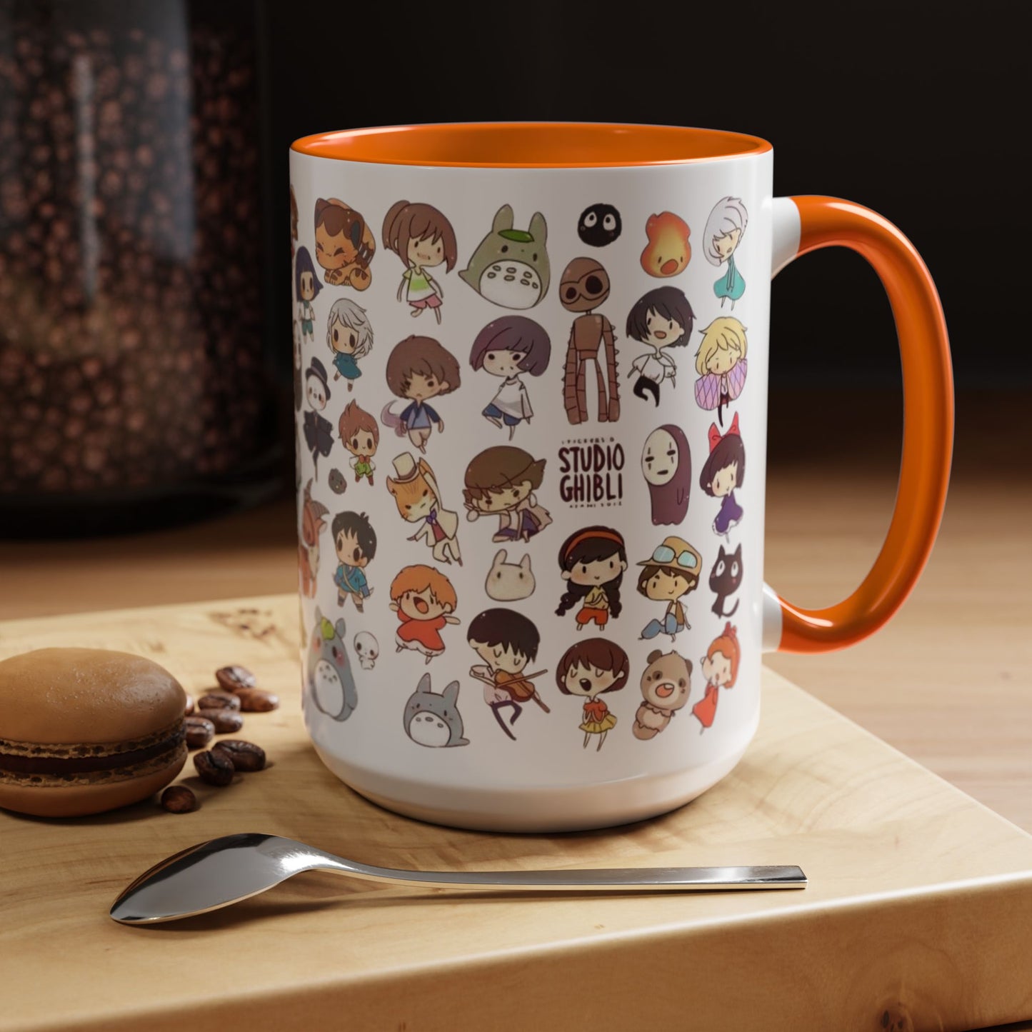 Studio Ghibli Chibi Characters Accent Mug – Color Handle Anime Cup – 11oz & 15oz Gift for Ghibli Fans