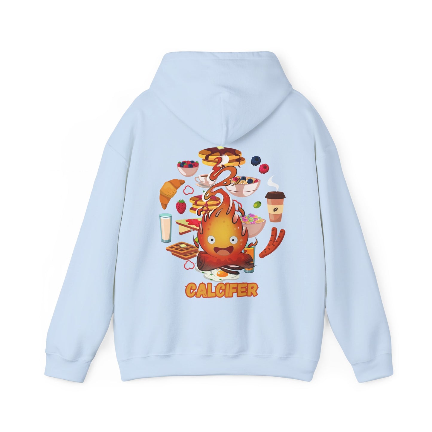 "Calcifer Breakfast Demon Hoodie – 100% Cotton, Studio Ghibli Inspired Back Print Sweatshirt"