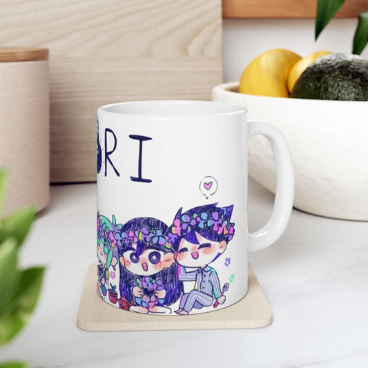 Family Omori Mug – Cute Omori Characters Ceramic Cup – 11oz & 15oz Coffee Mug for Anime and Game Fans