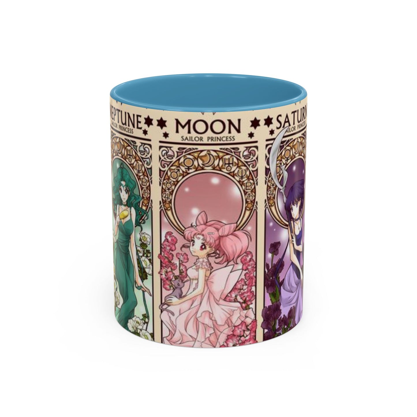 Sailor Moon Outer Guardians Accent Mug – Uranus Neptune Pluto Saturn – Color Handle Anime Cup 11oz 15oz