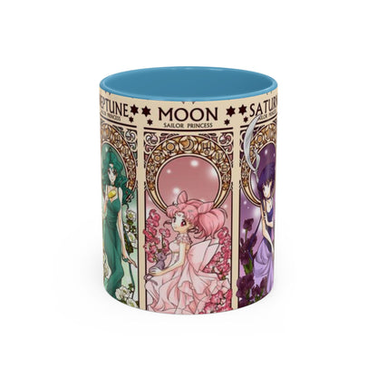 Sailor Moon Outer Guardians Accent Mug – Uranus Neptune Pluto Saturn – Color Handle Anime Cup 11oz 15oz
