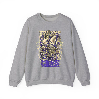 One Piece Ship Sweatshirt – 100% Cotton Anime Pullover Featuring Going Merry & Thousand Sunny