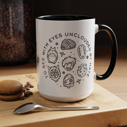 Universe Ghibli Accent Mug – Color Handle Anime Coffee Cup – 11oz & 15oz Studio Ghibli Ceramic Mug Gift
