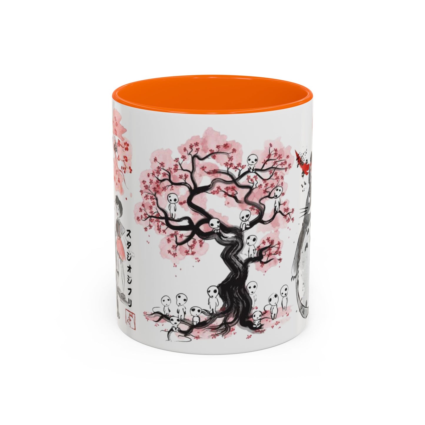 Totoro Sakura Forest Accent Mug – Color Handle Anime Cup 11oz & 15oz – Studio Ghibli Aesthetic Gift