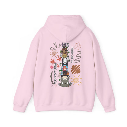 Studio Ghibli Back Print Hoodie – 100% Cotton Sketch Design Featuring Iconic Anime Characters