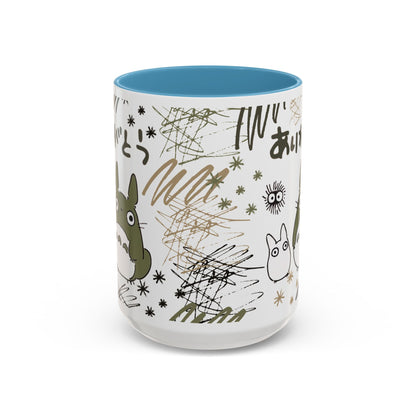 Totoro Sketch Accent Mug – Studio Ghibli Coffee Cup with Colored Handle – 11oz & 15oz Cute Anime Mug
