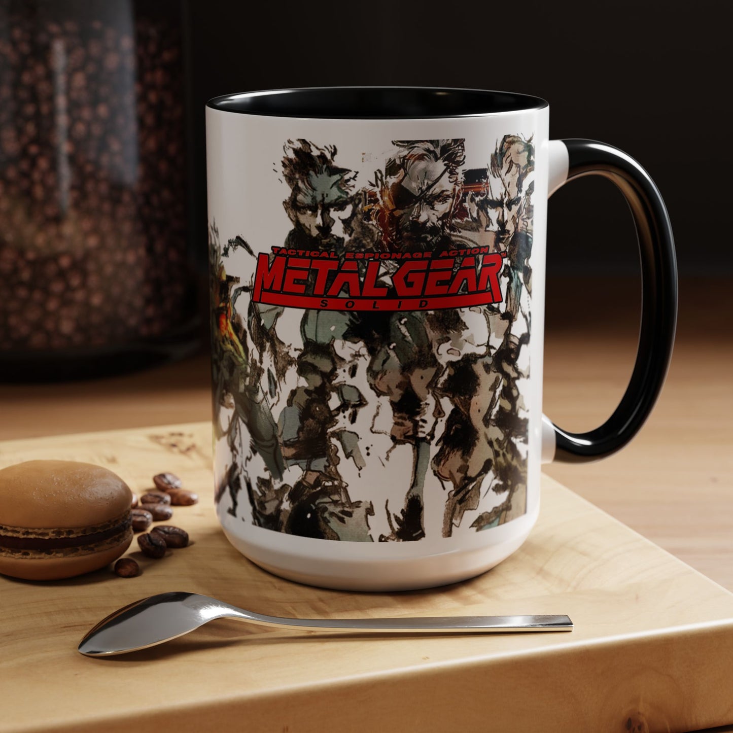 Metal Gear Fox Hound Accent Mug – 11oz & 15oz Colored Handle Coffee Cup – Tactical Gamer Gift for Fans