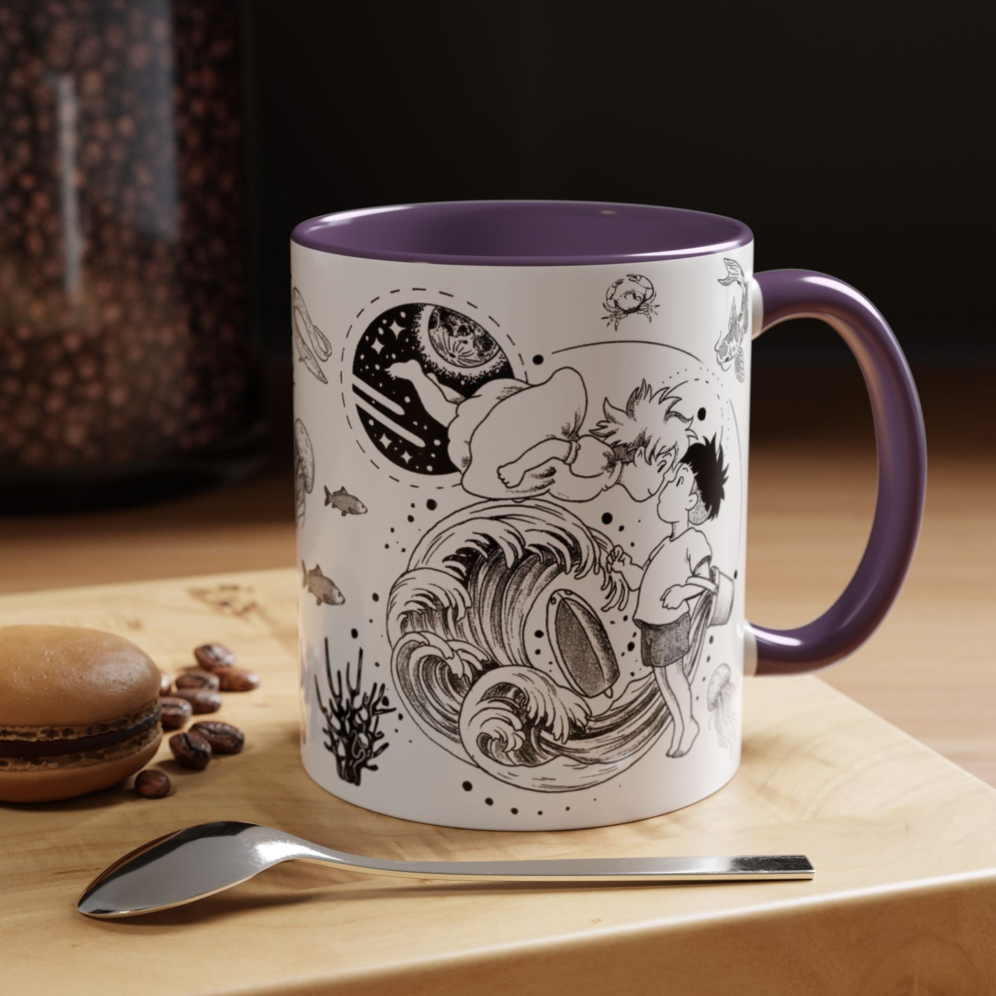 Ponyo World Sea Accent Mug – Studio Ghibli Color Handle Cup 11oz & 15oz – Ocean Anime Coffee Gift