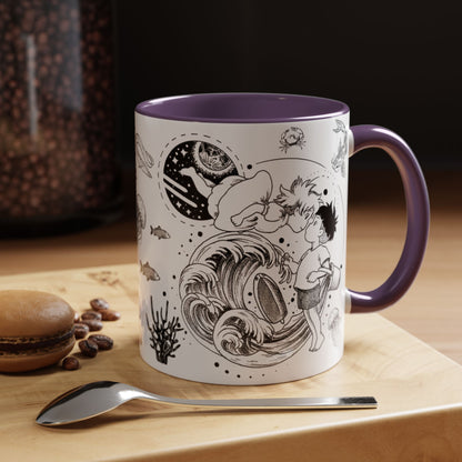 Ponyo World Sea Accent Mug – Studio Ghibli Color Handle Cup 11oz & 15oz – Ocean Anime Coffee Gift