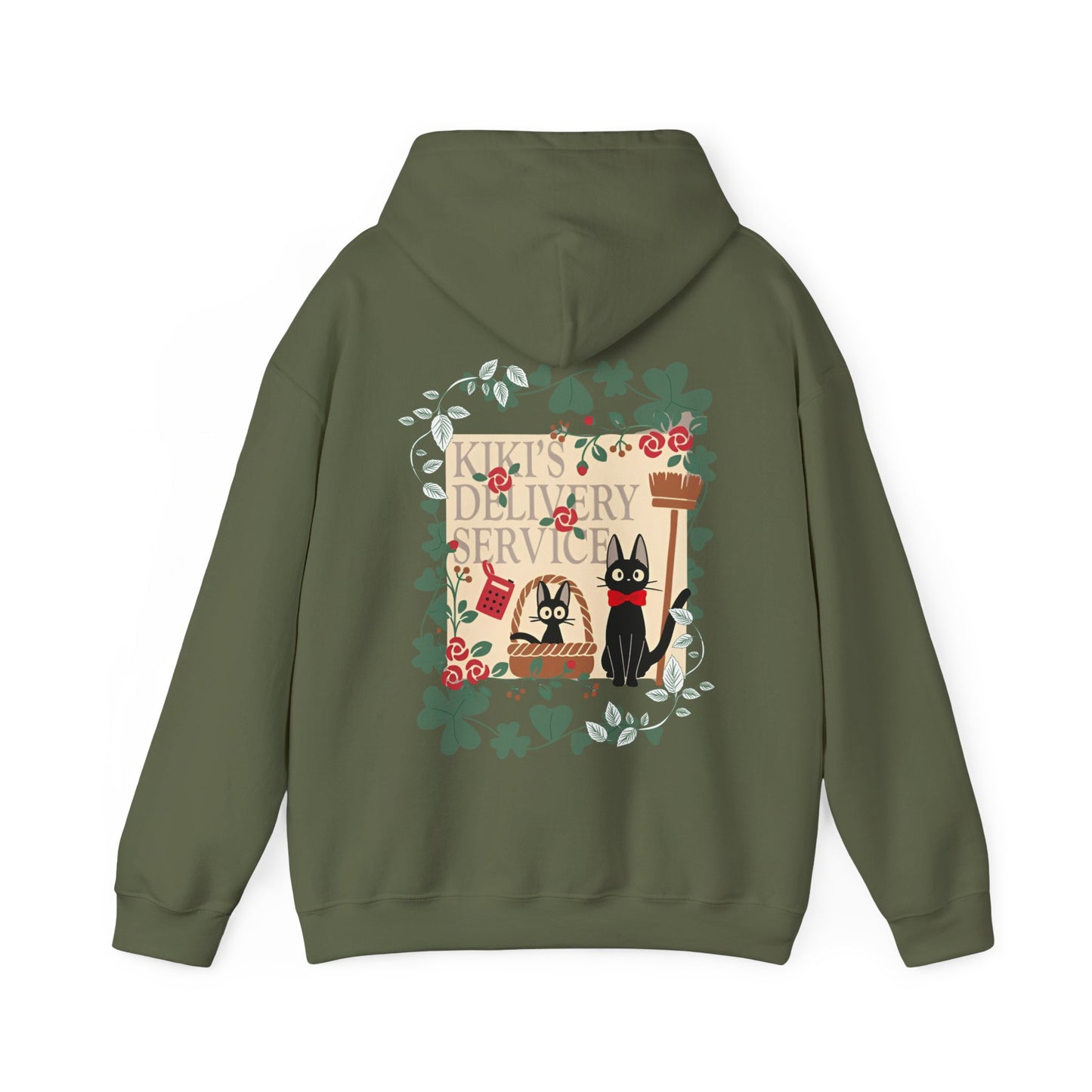 Kiki’s Delivery Service Back Print Hoodie – 100% Cotton Studio Ghibli Hoodie Featuring Kiki and Jiji