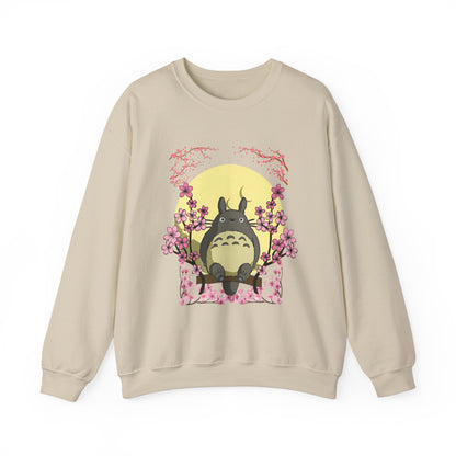 Totoro Sakura Moon Sweatshirt – Cozy 100% Cotton Studio Ghibli Cherry Blossom Pullover