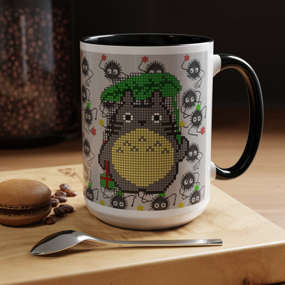 Totoro & Soot Sprites Accent Mug – Color Handle Studio Ghibli Cup – 11oz & 15oz Ceramic Anime Coffee Gift
