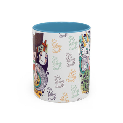 Spirited Away Accent Mug – Color Handle Anime Cup 11oz & 15oz – Studio Ghibli Coffee Mug Featuring Chihiro & No Face