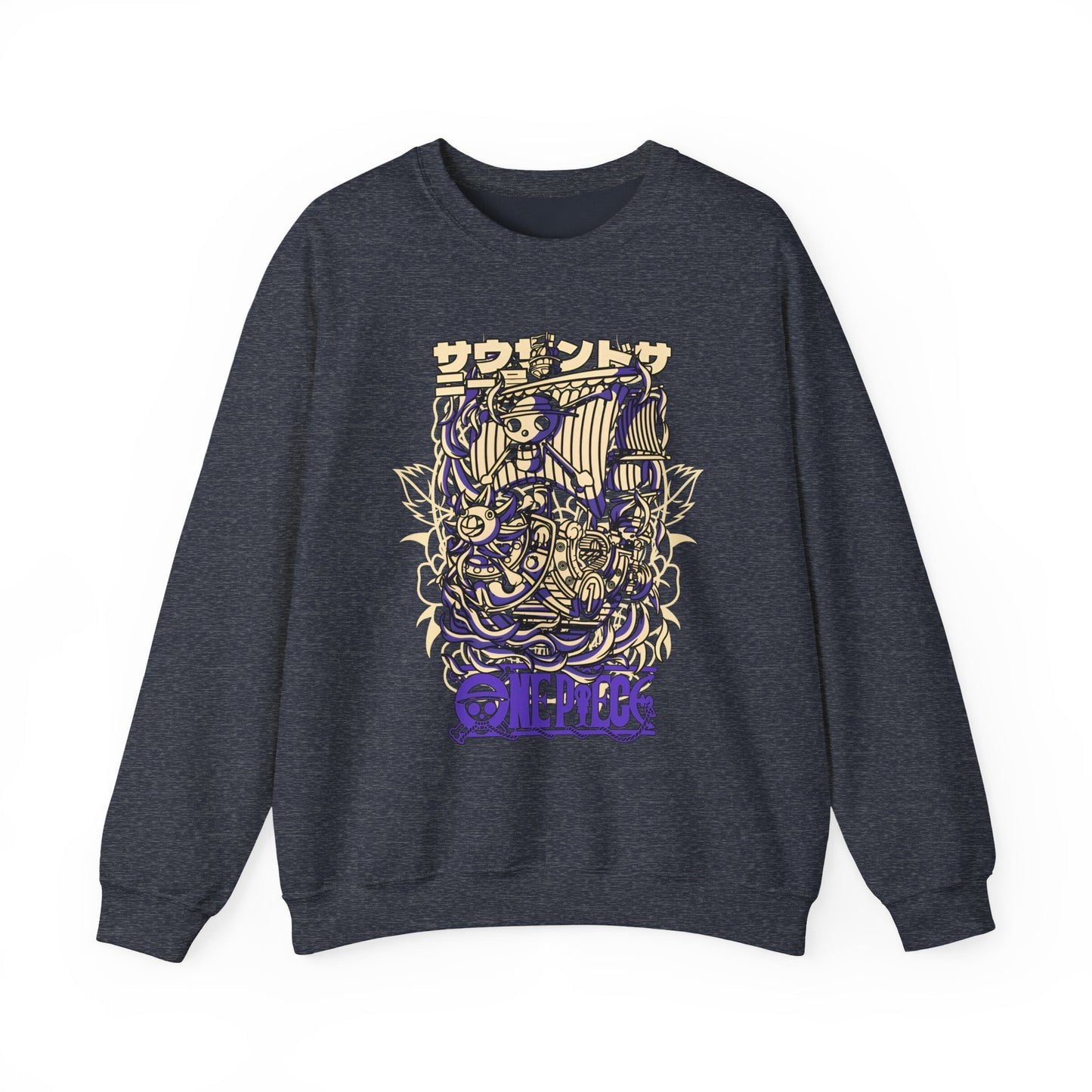 One Piece Ship Sweatshirt – 100% Cotton Anime Pullover Featuring Going Merry & Thousand Sunny