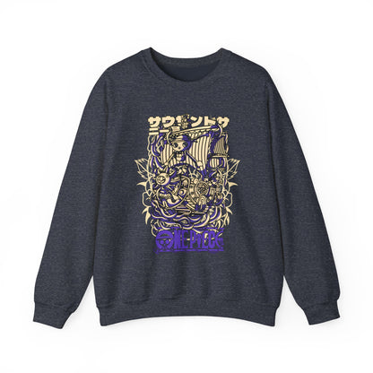 One Piece Ship Sweatshirt – 100% Cotton Anime Pullover Featuring Going Merry & Thousand Sunny