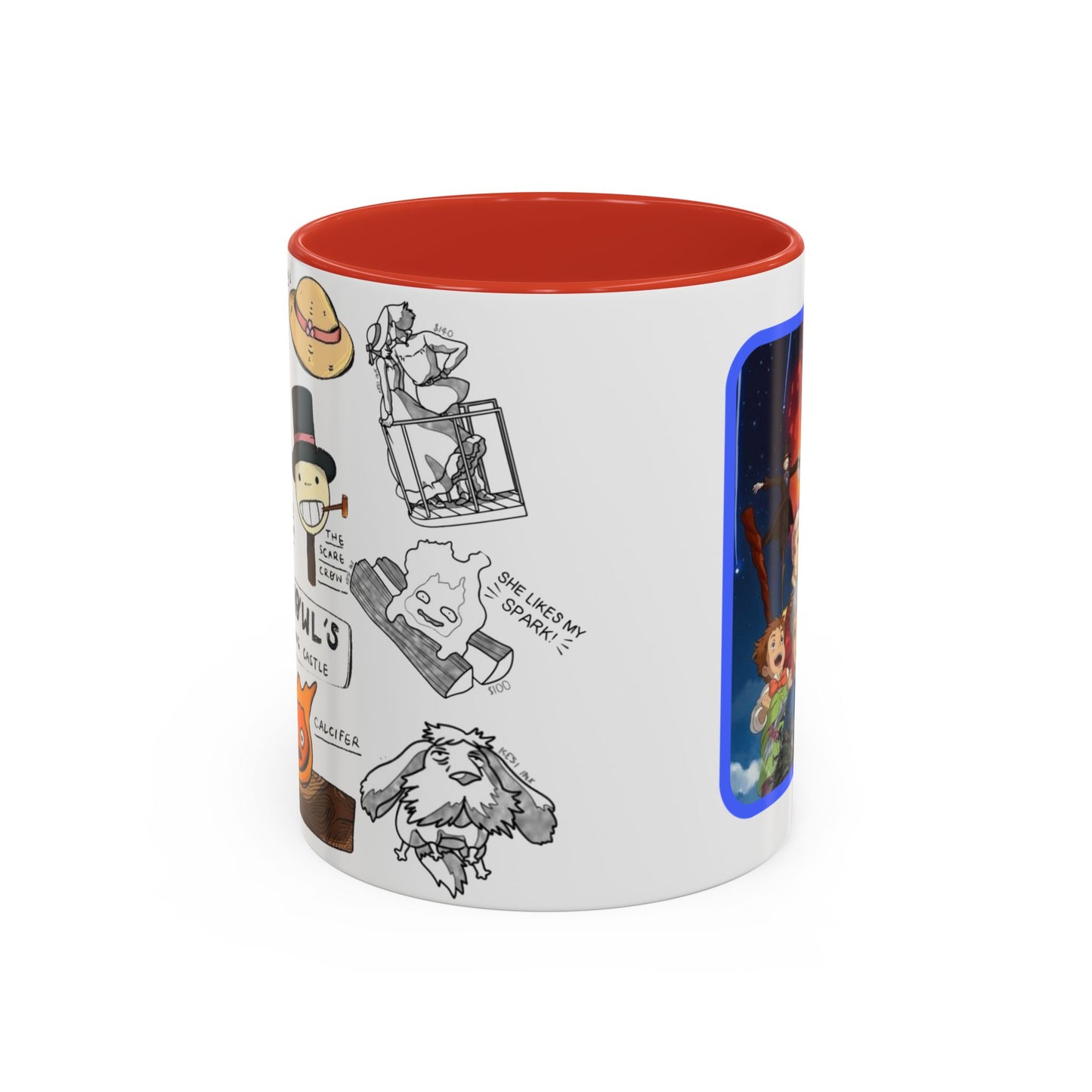 Howl’s Moving Castle Accent Mug – Ghibli Collage Color Handle Cup 11oz & 15oz – Anime Coffee Mug Featuring Howl & Calcifer