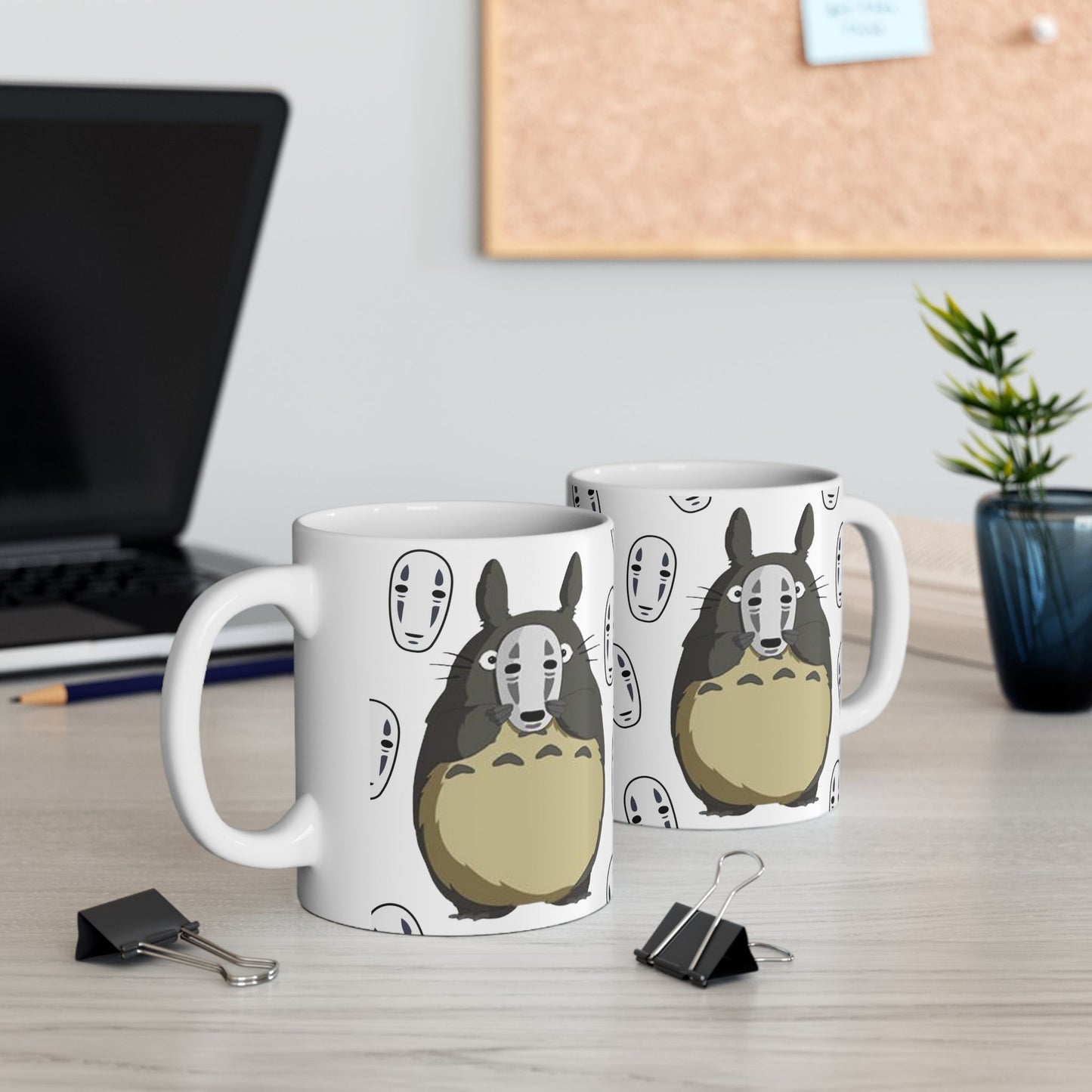Totoro No Face Mask Mug – Studio Ghibli Crossover Cup 11oz & 15oz – Cute Anime Coffee Gift for Fans
