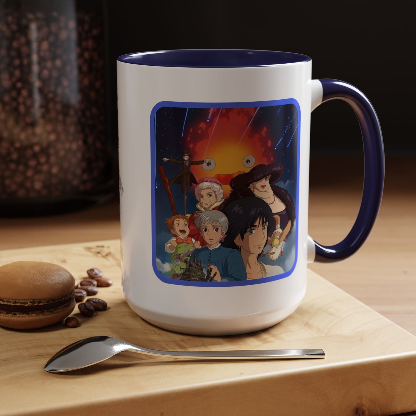 Howl’s Moving Castle Accent Mug – Ghibli Collage Color Handle Cup 11oz & 15oz – Anime Coffee Mug Featuring Howl & Calcifer