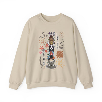 Studio Ghibli Characters Sketch Sweatshirt – 100% Cotton Pullover Featuring Iconic Anime Characters