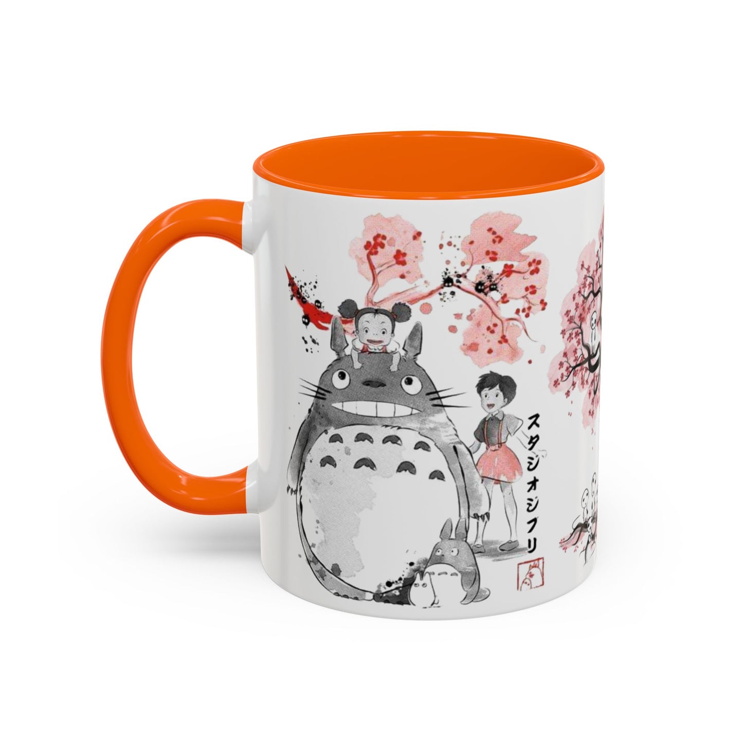 Totoro Sakura Forest Accent Mug – Color Handle Anime Cup 11oz & 15oz – Studio Ghibli Aesthetic Gift
