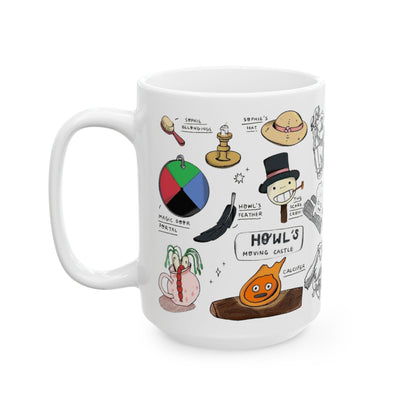 Howl’s Moving Castle Collage Mug – Studio Ghibli Coffee Cup 11oz & 15oz – Anime Gift Featuring Howl, Sophie & Calcifer
