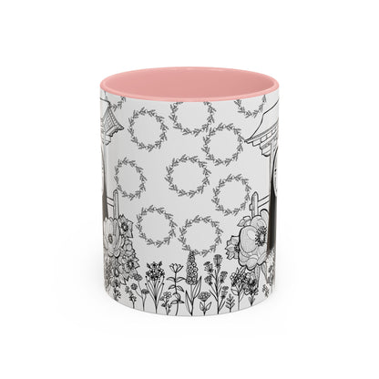 No Face Flowers Accent Mug – Studio Ghibli Inspired Coffee Cup – 11oz & 15oz Ceramic Anime Gift