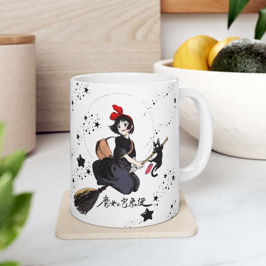 Kiki’s Delivery Service Mug – 11oz & 15oz Studio Ghibli Ceramic Coffee Cup – Cute Anime Gift for Fans