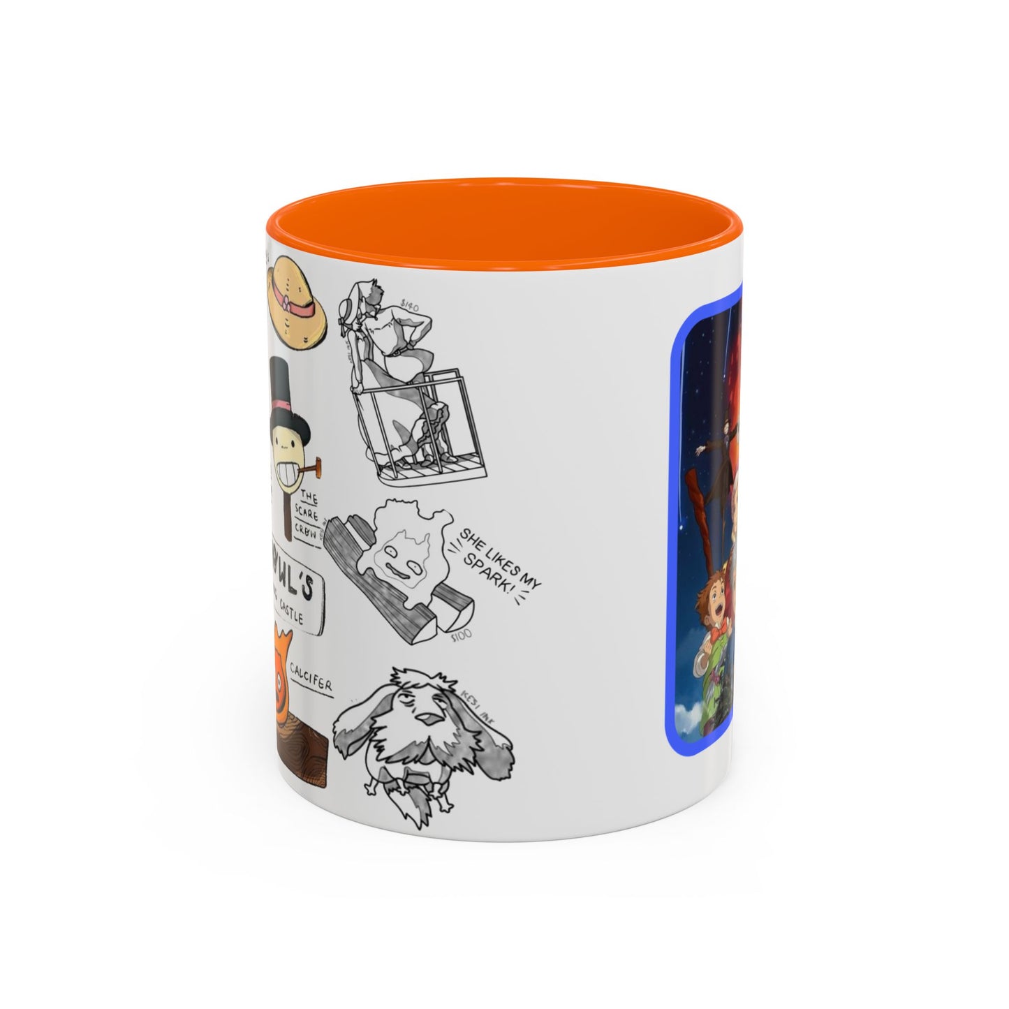 Howl’s Moving Castle Accent Mug – Ghibli Collage Color Handle Cup 11oz & 15oz – Anime Coffee Mug Featuring Howl & Calcifer