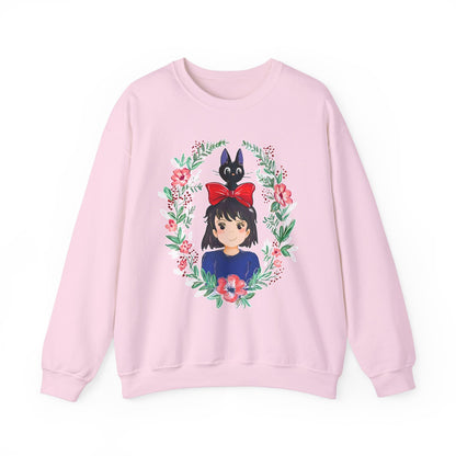 Kiki’s Delivery Service Flowers Sweatshirt – Cozy 100% Cotton Studio Ghibli Pullover for Anime Fans