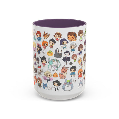 Studio Ghibli Chibi Characters Accent Mug – Color Handle Anime Cup – 11oz & 15oz Gift for Ghibli Fans