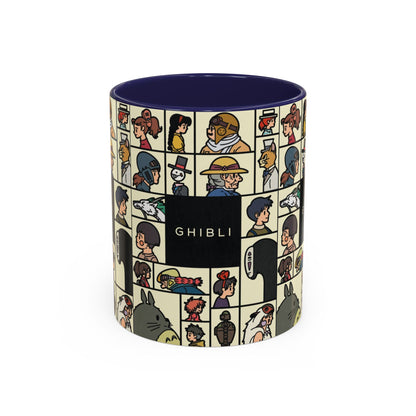 Studio Ghibli Characters Sketch Accent Mug – 11oz & 15oz Anime Coffee Cup with Color Handle