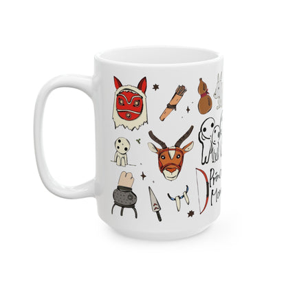 Princess Mononoke Collage Mug – Studio Ghibli Coffee Cup 11oz & 15oz – Epic Anime Gift Featuring San, Ashitaka & Forest Spirits