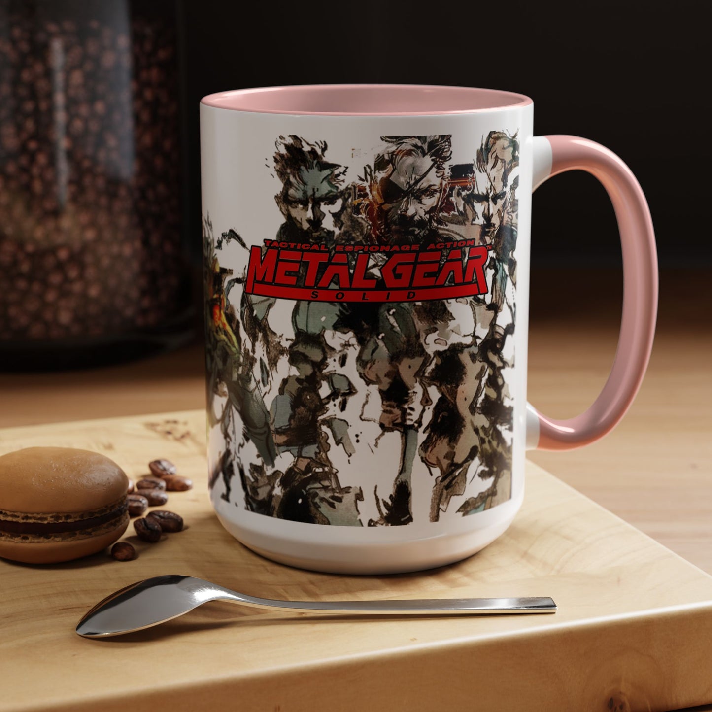 Metal Gear Fox Hound Accent Mug – 11oz & 15oz Colored Handle Coffee Cup – Tactical Gamer Gift for Fans