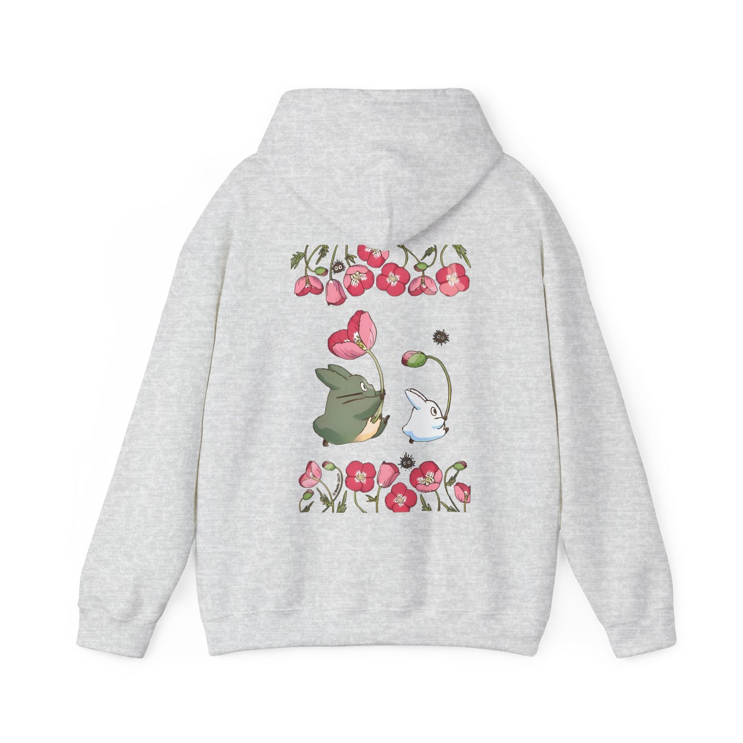 Totoro Cute Flowers Back Print Hoodie – 100% Cotton Studio Ghibli Inspired Sweatshirt for Anime Fans