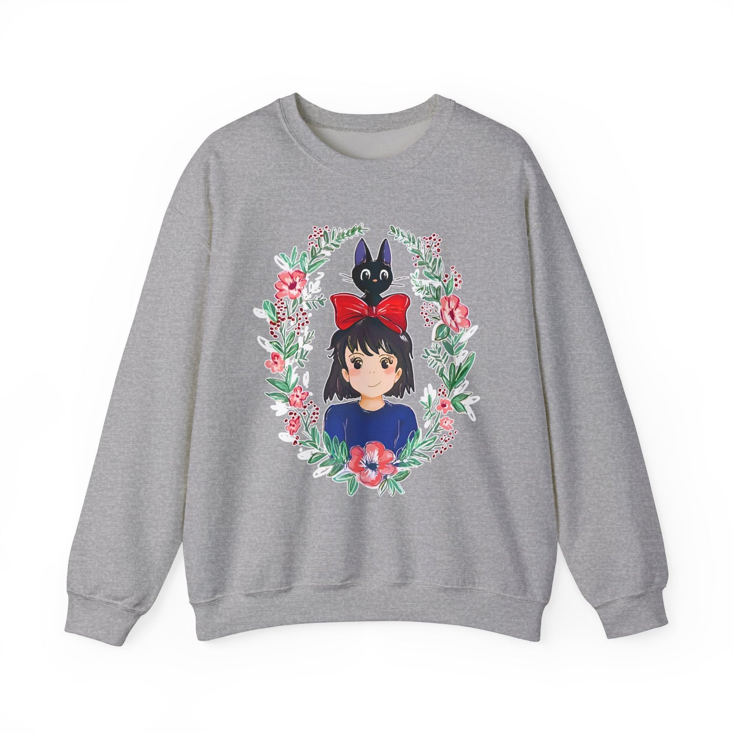 Kiki’s Delivery Service Flowers Sweatshirt – Cozy 100% Cotton Studio Ghibli Pullover for Anime Fans