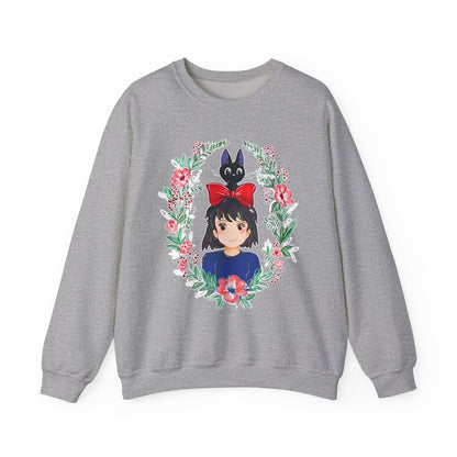 Kiki’s Delivery Service Flowers Sweatshirt – Cozy 100% Cotton Studio Ghibli Pullover for Anime Fans