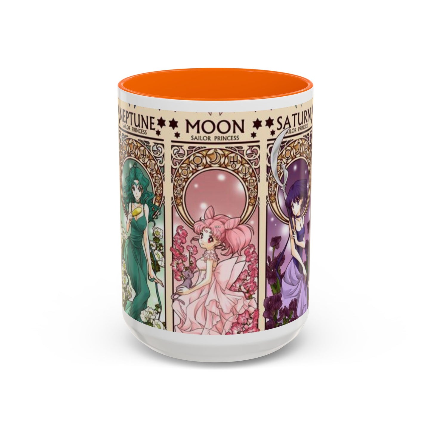 Sailor Moon Outer Guardians Accent Mug – Uranus Neptune Pluto Saturn – Color Handle Anime Cup 11oz 15oz