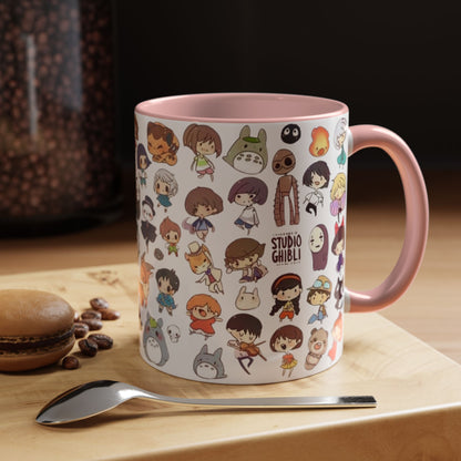 Studio Ghibli Chibi Characters Accent Mug – Color Handle Anime Cup – 11oz & 15oz Gift for Ghibli Fans