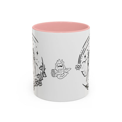 Calcifer Accent Mug – Howl’s Moving Castle Cup with Colored Handle – Studio Ghibli Gift 11oz & 15oz