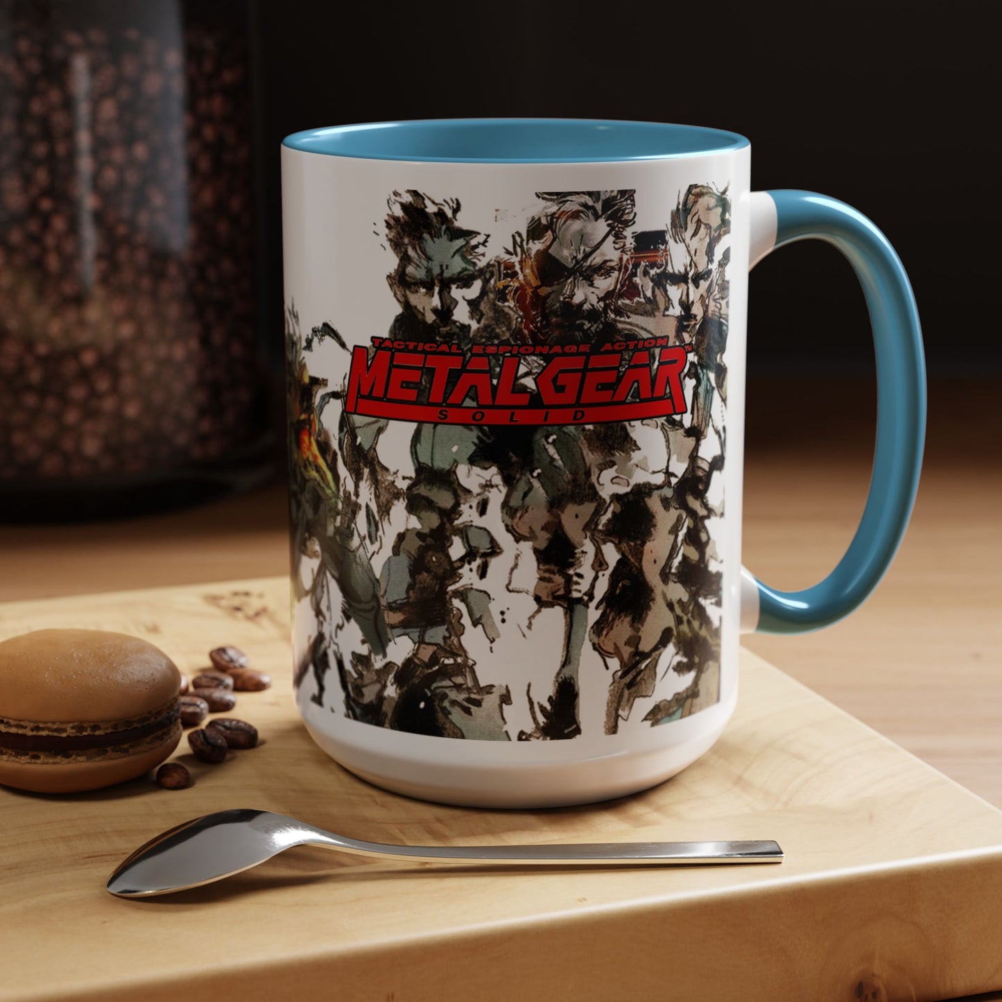 Metal Gear Fox Hound Accent Mug – 11oz & 15oz Colored Handle Coffee Cup – Tactical Gamer Gift for Fans