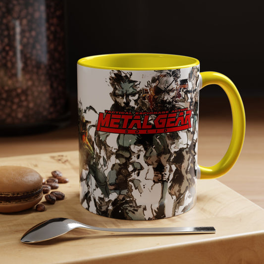 Metal Gear Fox Hound Accent Mug – 11oz & 15oz Colored Handle Coffee Cup – Tactical Gamer Gift for Fans
