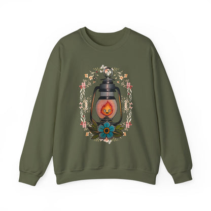 Calcifer Lamp Flowers Sweatshirt – Cozy 100% Cotton Howl’s Moving Castle Anime Pullover